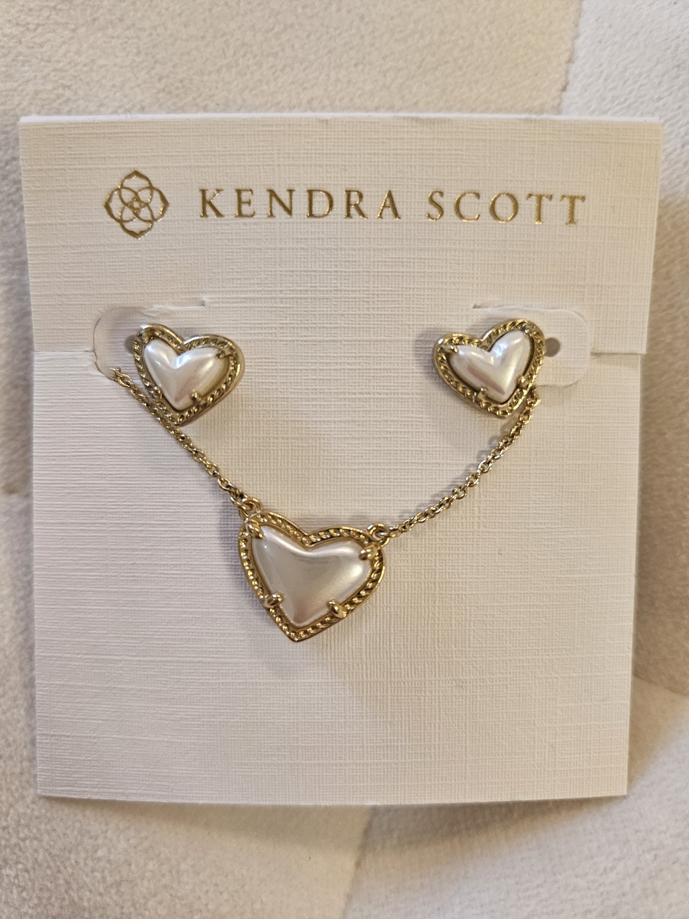 Kendra Scott Gold and White Heart Necklace & Studs